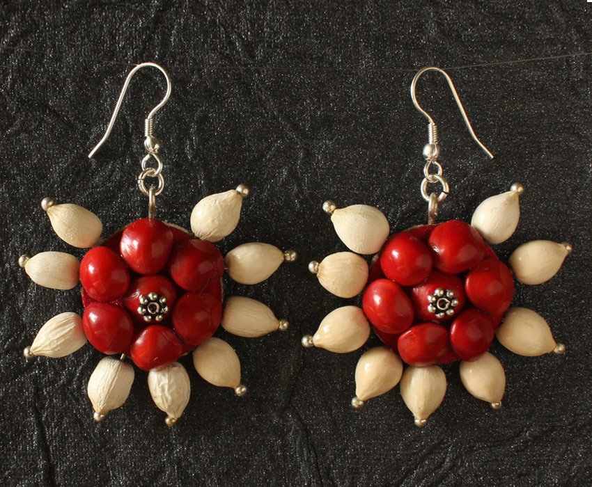 Red Flower Red & White Dangle & Drop Earring for Women
